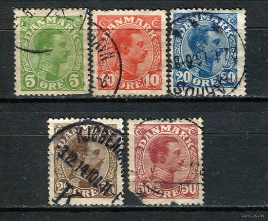 Дания - 1913/1915 - Король Кристиан X - 5 марок. Гашеные.  (Лот 22CA)