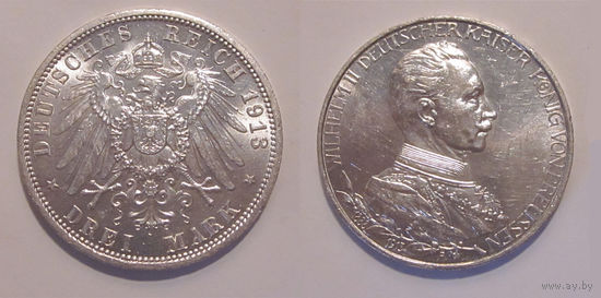 Пруссия - 3 марки 1913 UNC