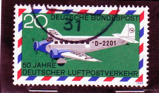 Германия. 50 лет германской авиапочте. 1969