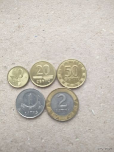 Литва 10,20,50 центов,1,2 лита 1998-2009 г. Сохран!!!