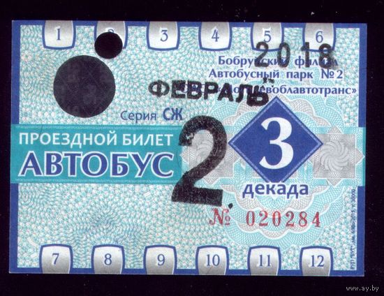 Проездной билет Бобруйск Автобус Февраль 3 декада 2018