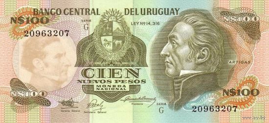 Уругвай 100 песо образца 1987 года UNC p62A