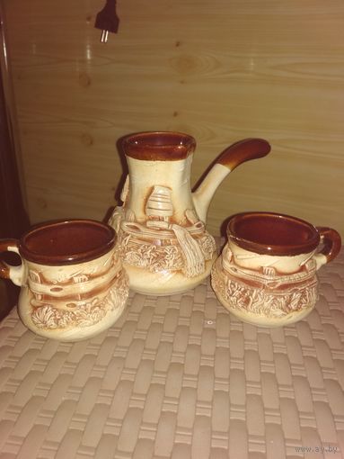 Набор кофейный глиняный(турка+2чашки)