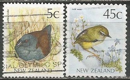 Новая Зеландия. Птицы. Погоныш и Скальный крапивник. 1991г. Mi#1182-83. Серия.