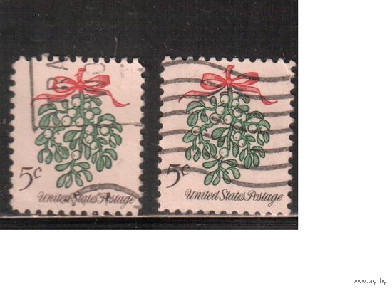 США-1964, (Мих.870 х+у) , гаш. , Рождество, Флора,2 типа бумаги