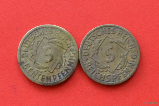 Германия 5 рентен и рейхспфеннигов 1924 Е