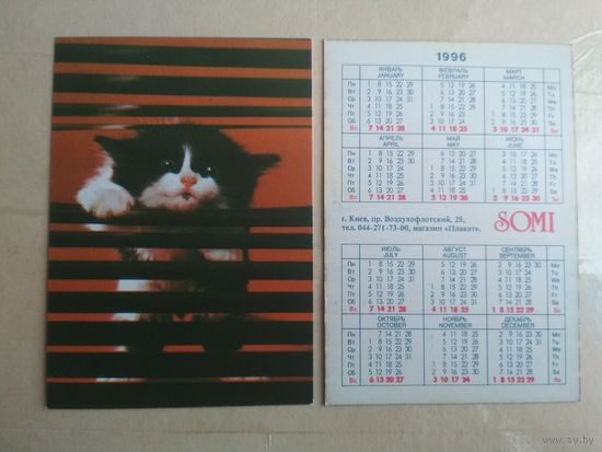 Карманный календарик. Кошки . 1996 год