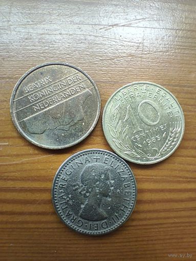 Великобритания 6 пенсов 1963, Нидерланды 5 центов 1996, Франция 10 центов 1985  -77