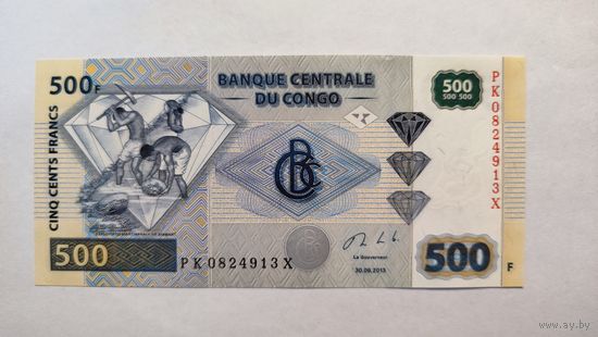 Конго, 500 франков 2013 г., P-W96D (Crane Currency), UNC