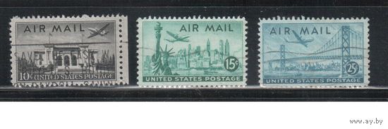 США-1947, (Мих.560-562), гаш.  , Авиапочта, Самолеты, Архитектура (полная серия)