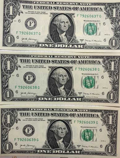 США 1$*3шт. Номера по порядку.