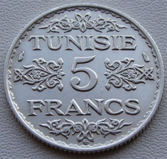 Тунис. 5 франков 1936 (1355) год  KM#261  Тираж: 2.000.000 шт