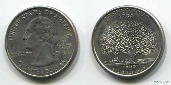 США. 25 центов (1999, Коннектикут, буква P, aUNC)