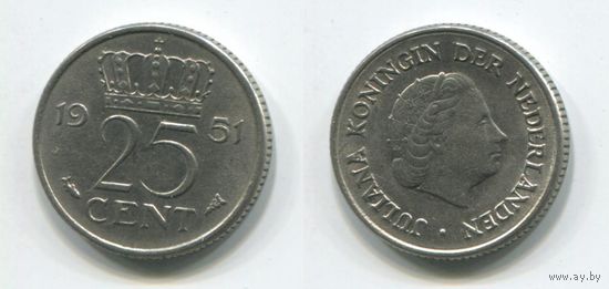 Нидерланды. 25 центов (1951, XF)