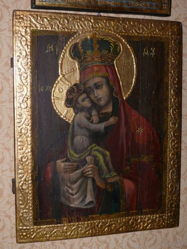 Икона Почаевская Матерь Божья. Размер. 19 век.