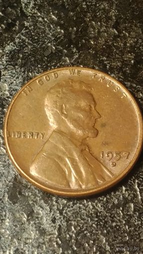 1 цент 1957D года(2) США...