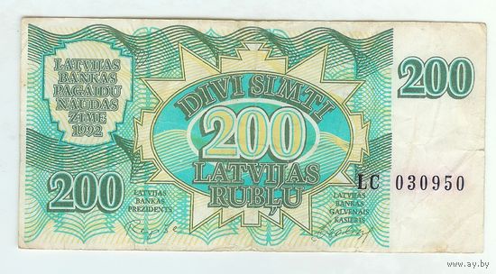 Латвия 200 рублей 1992 год.