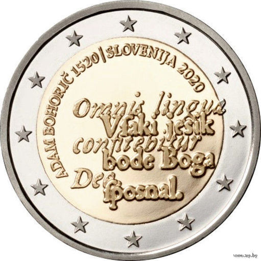 2 евро 2020 Словения 500 лет со дня рождения Адама Бохорича UNC из ролла