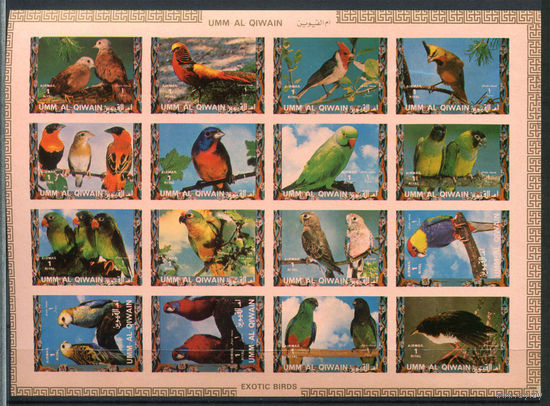 Умм-эль-Кайвайн - 1972г. - Птицы, попугаи - полная серия, MNH [Mi 1242 B - 1257 B] - 16 марок - лист