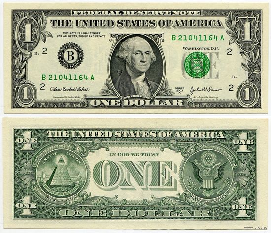 США. 1 доллар (образца 2003 года, 2003A, B, Нью-Йорк, P515b, aUNC)