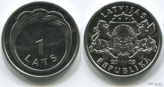 Латвия. 1 лат (2009, UNC) кольцо