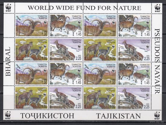 Горные бараны WWF Животные Фауна 2005 Таджикистан MNH полная серия 4 м Х 4 Малый лист зуб