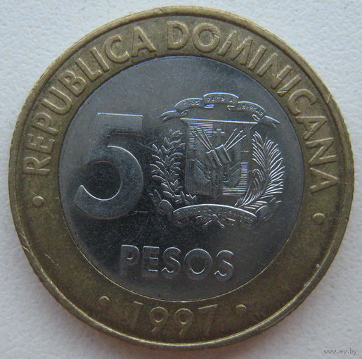 Доминикана 5 песо 1997 г. 50 лет Центробанку