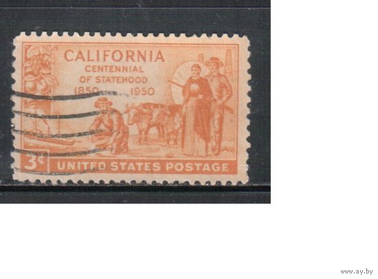 США-1950, (Мих.615), гаш., Штат Калифорния, Корабль, Золото, Фауна (одиночка),