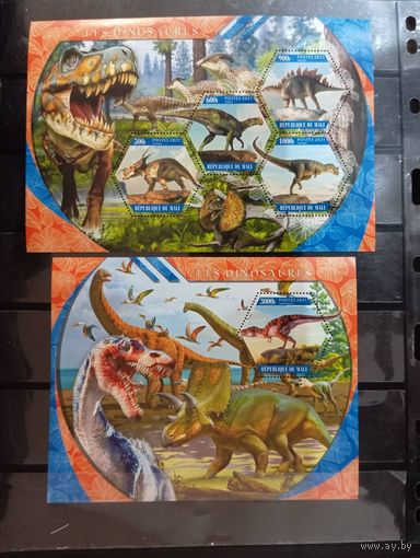 МАЛИ 2021     динозавры палеонтология доисторическая фауна  серия блоков MNH