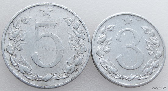 Чехословакия, 3 и 5 геллеров 1953, состояние XF