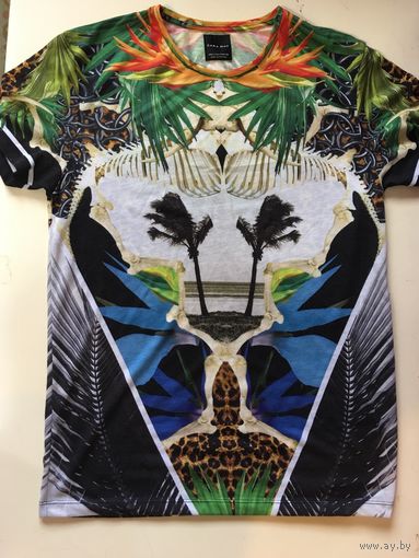 Майка футболка Zara man унисекс 44 Португалия пальмы леопард