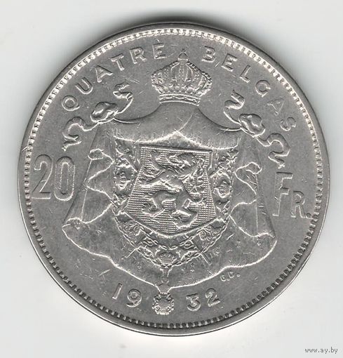 Бельгия 20 франков 1932 года. BELGAS. Нечастая!