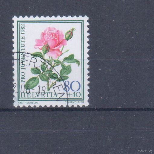 [2067] Швейцария 1982. Флора.Цветы.Розы. Гашеная концевая марка серии.