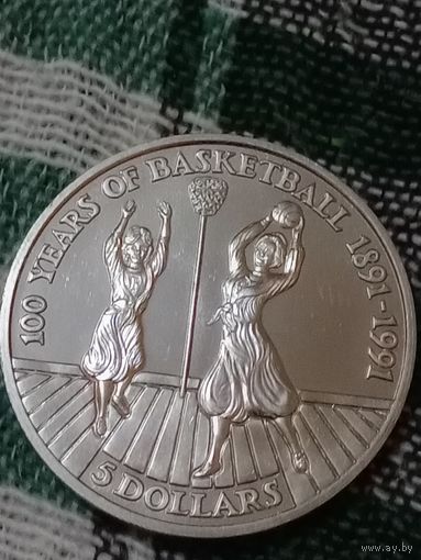 Ниуэ 5 долларов 1991 баскетбол 100 лет