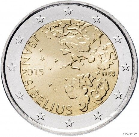 2 евро 2015 Финляндия 150 лет со дня рождения Яна Сибелиуса UNC из ролла