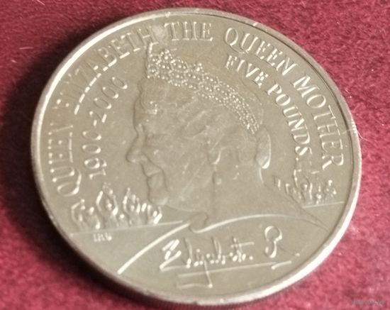 Великобритания 5 фунтов, 2000 100 лет со дня рождения Королевы - Матери