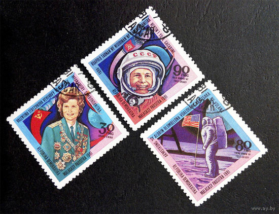 Мадагаскар 1981 г. Космос. Гагарин, Терешкова, Армстронг, полная серия из 3 марок #0156-K1P14