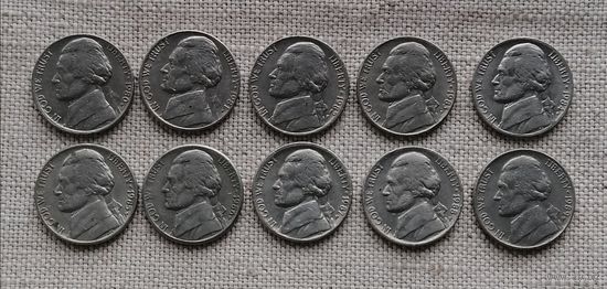 США 5 центов погодовка P 1980/1981/1982/1983/1984/1985/1986/1987/1988/1989 (10 монет)