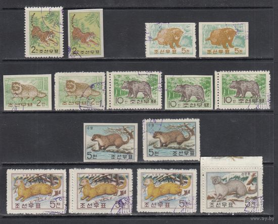Тигры Медведи Дикие животные Фауна 1962 КНДР Северная Корея гашеные 7 м из серии 15 шт ЛОТ