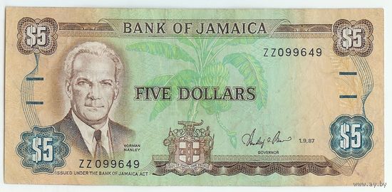 Ямайка 5 доллара 1987 год.