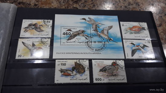 Птицы, утки, фауна - марки и блок -  Йемен, 1992