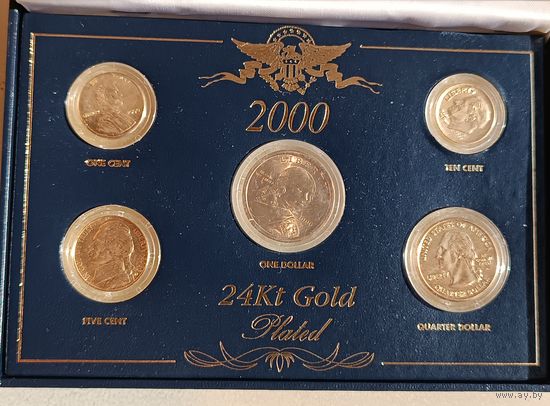 США. Годовой набор монет.2000г.Золотое покрытие 24к.