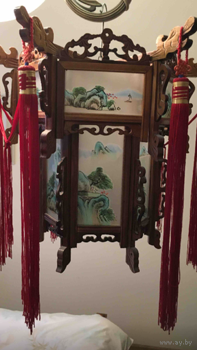 Китайский фонарь, дерево, стекло, живопись, снижена цена