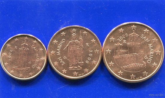 Сан Марино 3 монеты (1+2+5) евроцентов 2006 UNC