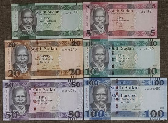 Набор банкнот 1,5,10,20,50,100 фунтов Южный Судан - UNC