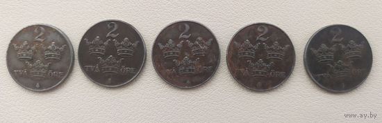 2 Эре 1946 - 1950 (Швеция) Набор из 5 монет