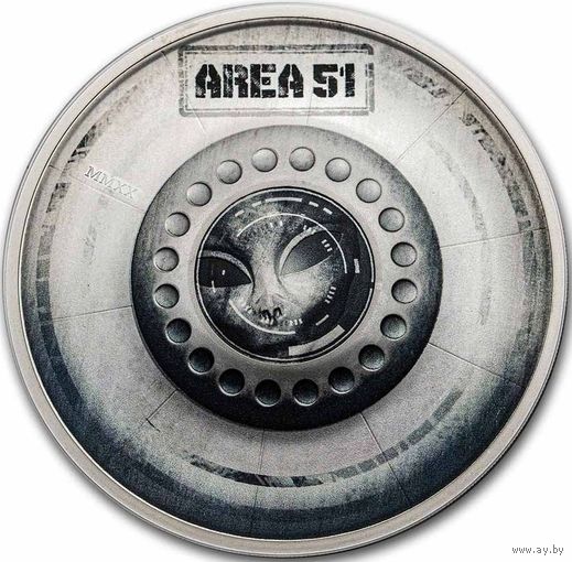 Палау 10 долларов 2020г. "Великие заговоры: НЛО Зона 51 Area 51". Монета в капсуле - куполе; авторском футляре; сертификат; коробка. СЕРЕБРО 62,20гр.(2 oz).