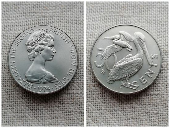 Британские Виргинские острова 50 центов 1974 / Птицы / Пеликан /FA