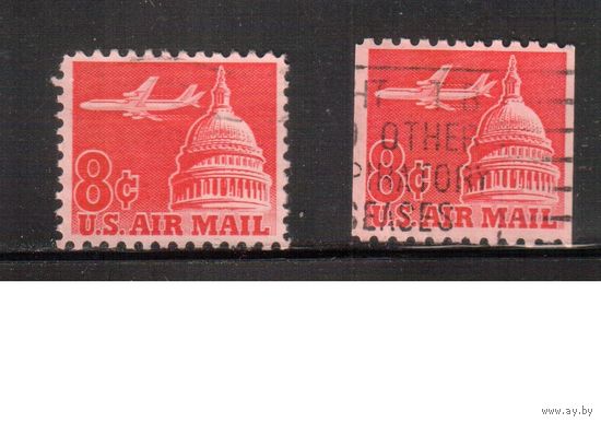 США-1962, (Мих.836 А+С) , гаш. , Стандарт, Авиапочта, Самолет(одиночка), 2 зубцовки