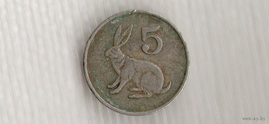Зимбабве 5 центов 1989/заяц(Ki)